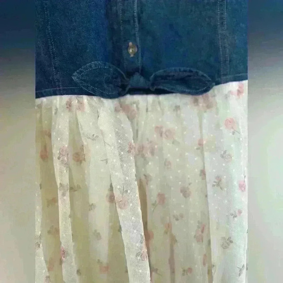 NWOT Girls Floral Denim and Tule Dress - Picture 4 of 5